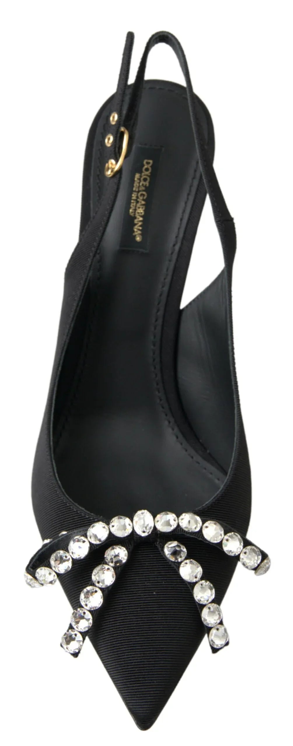 Dolce & Gabbana Black Crystal Embellished Slingback Heel Shoes - Zeiniez