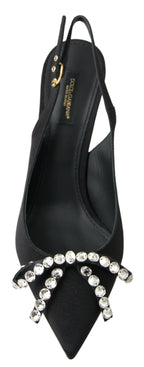 Dolce & Gabbana Black Crystal Embellished Slingback Heel Shoes - Zeiniez