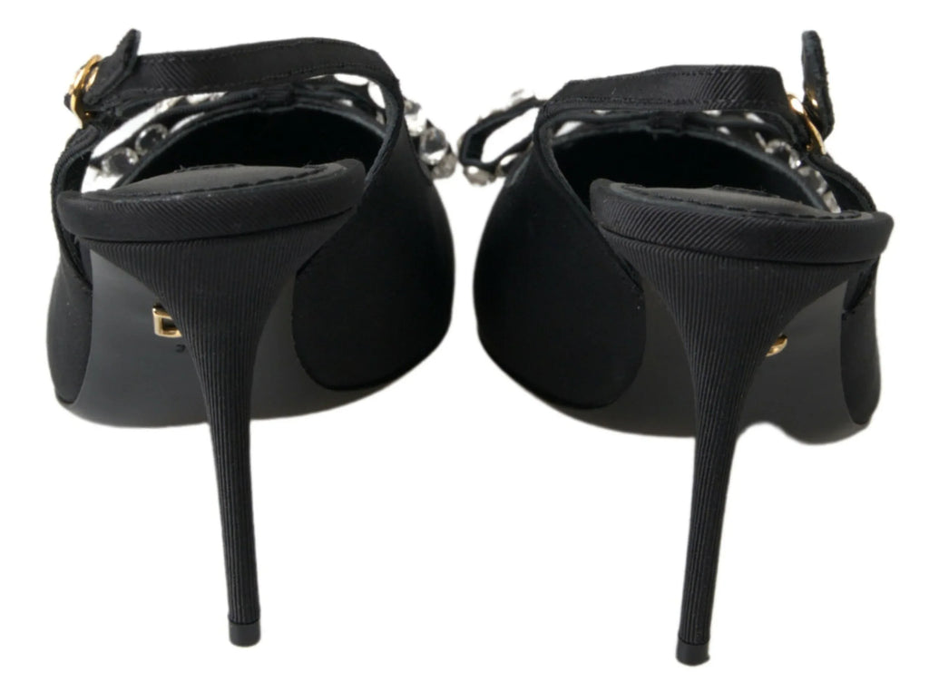 Dolce & Gabbana Black Crystal Embellished Slingback Heel Shoes - Zeiniez