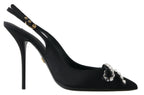 Dolce & Gabbana Black Crystal Embellished Slingback Heel Shoes - Zeiniez