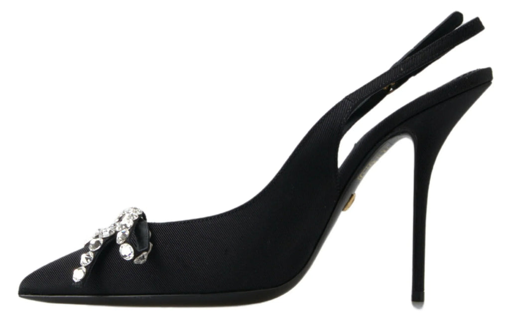 Dolce & Gabbana Black Crystal Embellished Slingback Heel Shoes - Zeiniez