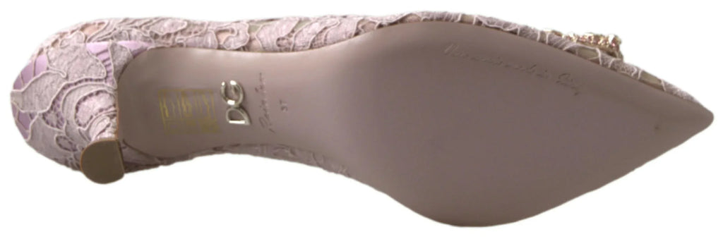 Dolce & Gabbana Pink Floral Lace DG Crystal Pumps Shoes - Zeiniez