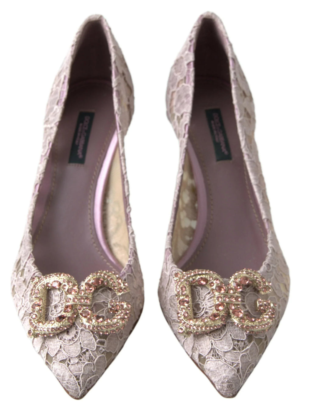 Dolce & Gabbana Pink Floral Lace DG Crystal Pumps Shoes - Zeiniez
