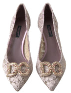 Dolce & Gabbana Pink Floral Lace DG Crystal Pumps Shoes - Zeiniez