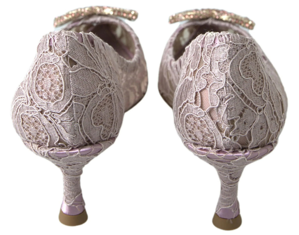 Dolce & Gabbana Pink Floral Lace DG Crystal Pumps Shoes - Zeiniez