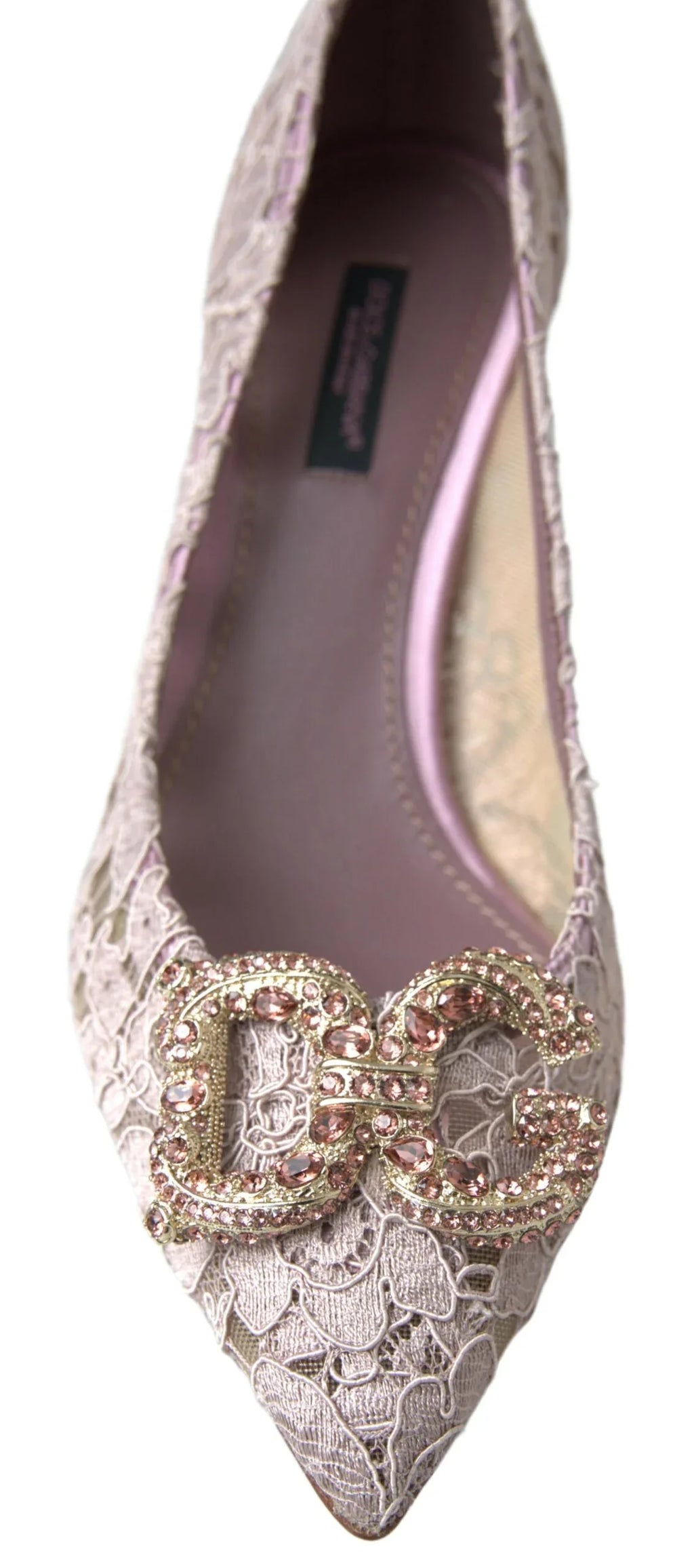 Dolce & Gabbana Pink Floral Lace DG Crystal Pumps Shoes - Zeiniez