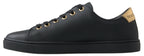 Dolce & Gabbana Black Gold Leather Classic Sneakers Shoes - Zeiniez