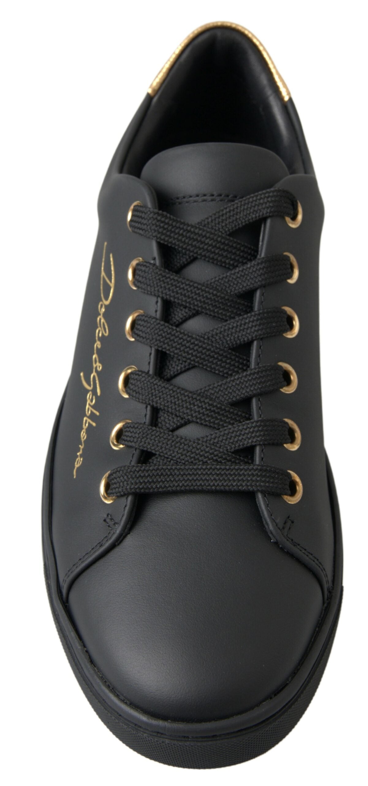 Dolce & Gabbana Black Gold Leather Classic Sneakers Shoes - Zeiniez