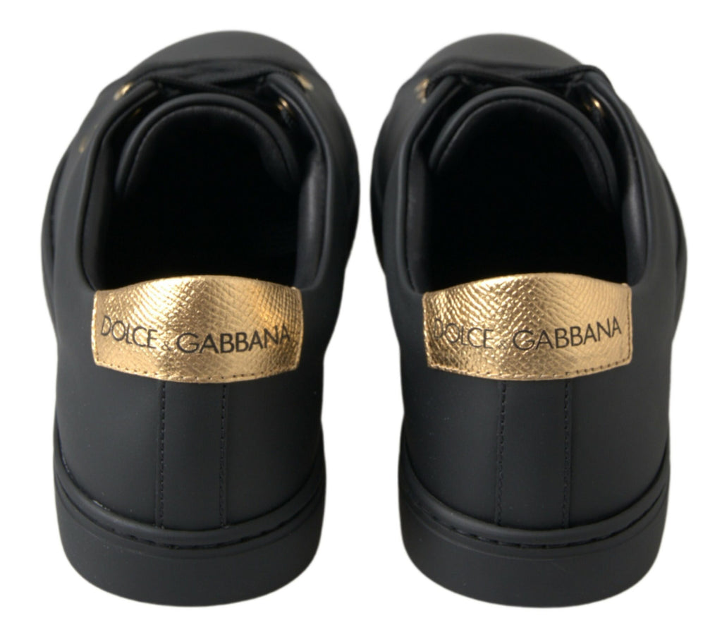 Dolce & Gabbana Black Gold Leather Classic Sneakers Shoes - Zeiniez