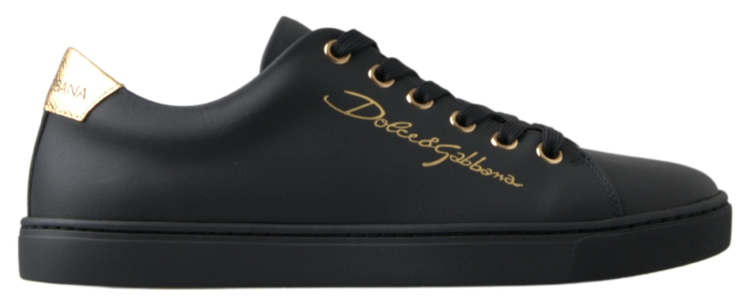 Dolce & Gabbana Black Gold Leather Classic Sneakers Shoes - Zeiniez