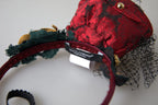 Dolce & Gabbana Red with multicolor Rose Silk Crystal Netted Logo Diadem Headband - Zeiniez