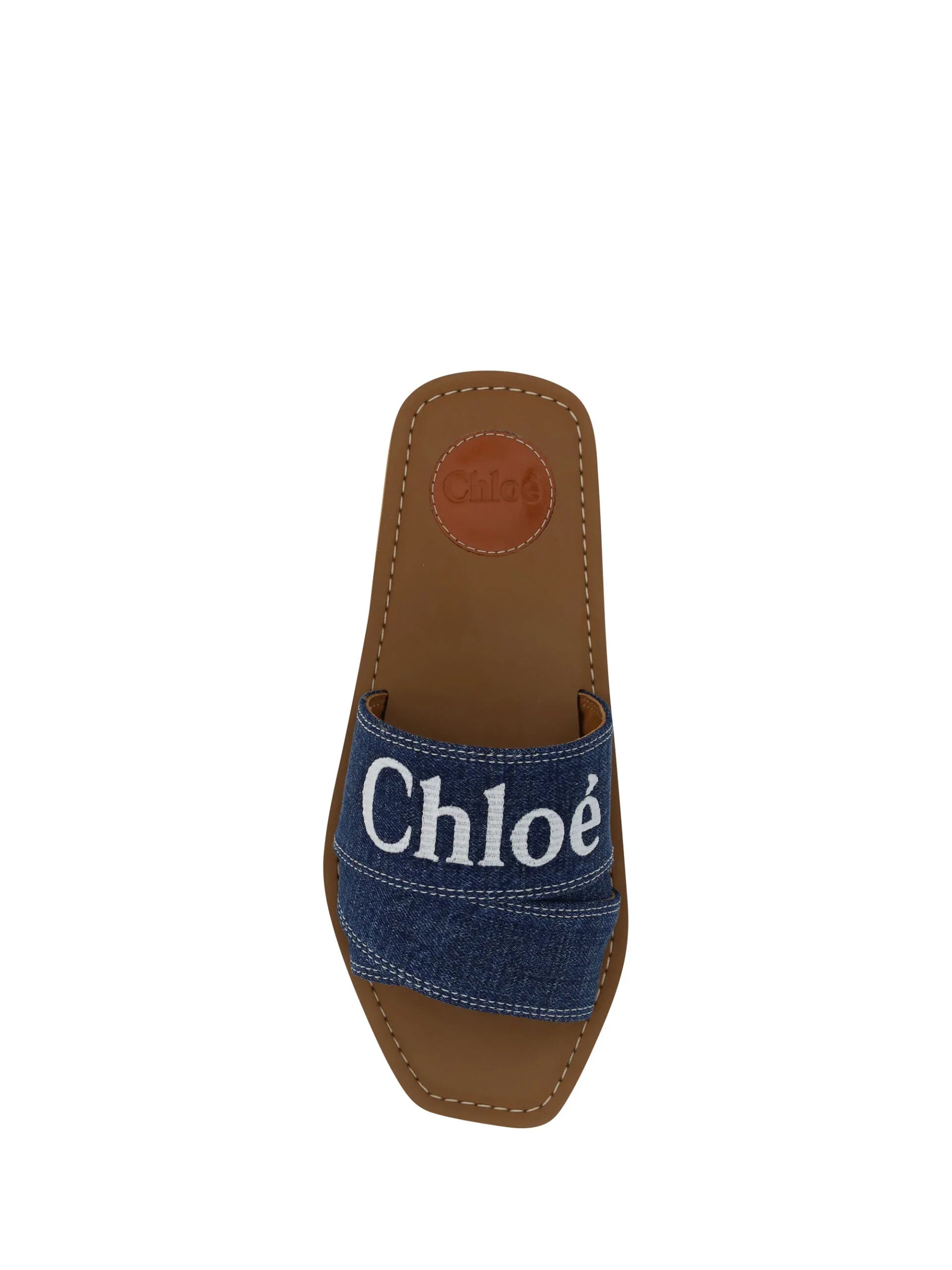 Chloé Denim Blue Cotton Slides Woody Sandals - Zeiniez