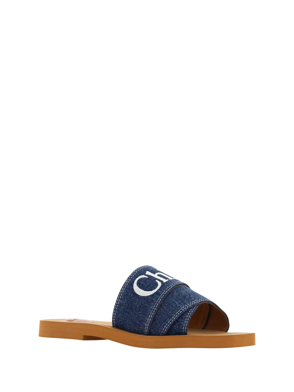 Chloé Denim Blue Cotton Slides Woody Sandals - Zeiniez