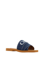 Chloé Denim Blue Cotton Slides Woody Sandals - Zeiniez