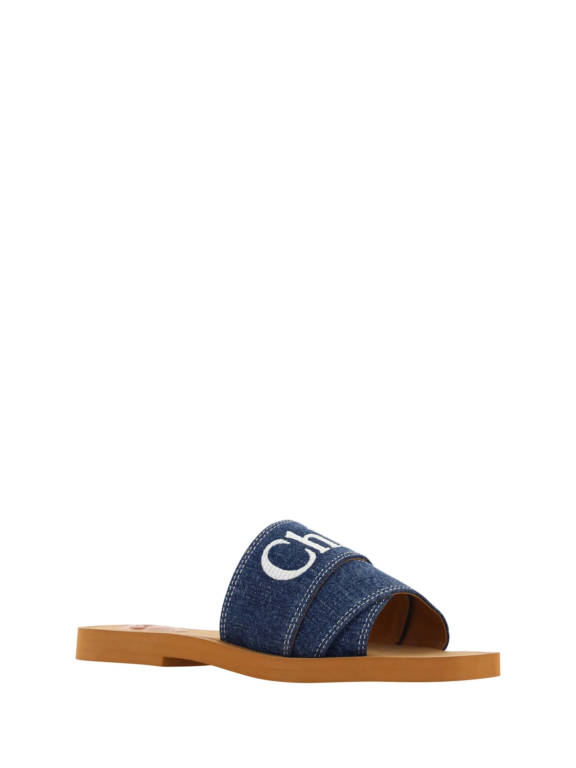 Chloé Denim Blue Cotton Slides Woody Sandals - Zeiniez
