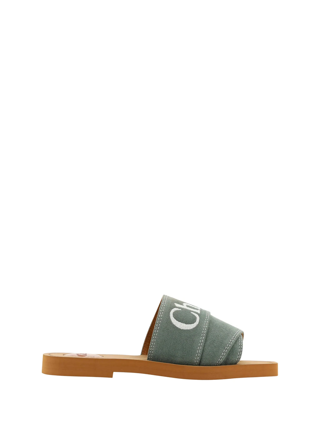 Chloé Forest Green Cotton Slides Woody Sandals - Zeiniez