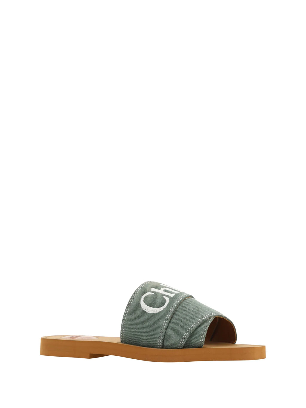 Chloé Forest Green Cotton Slides Woody Sandals - Zeiniez