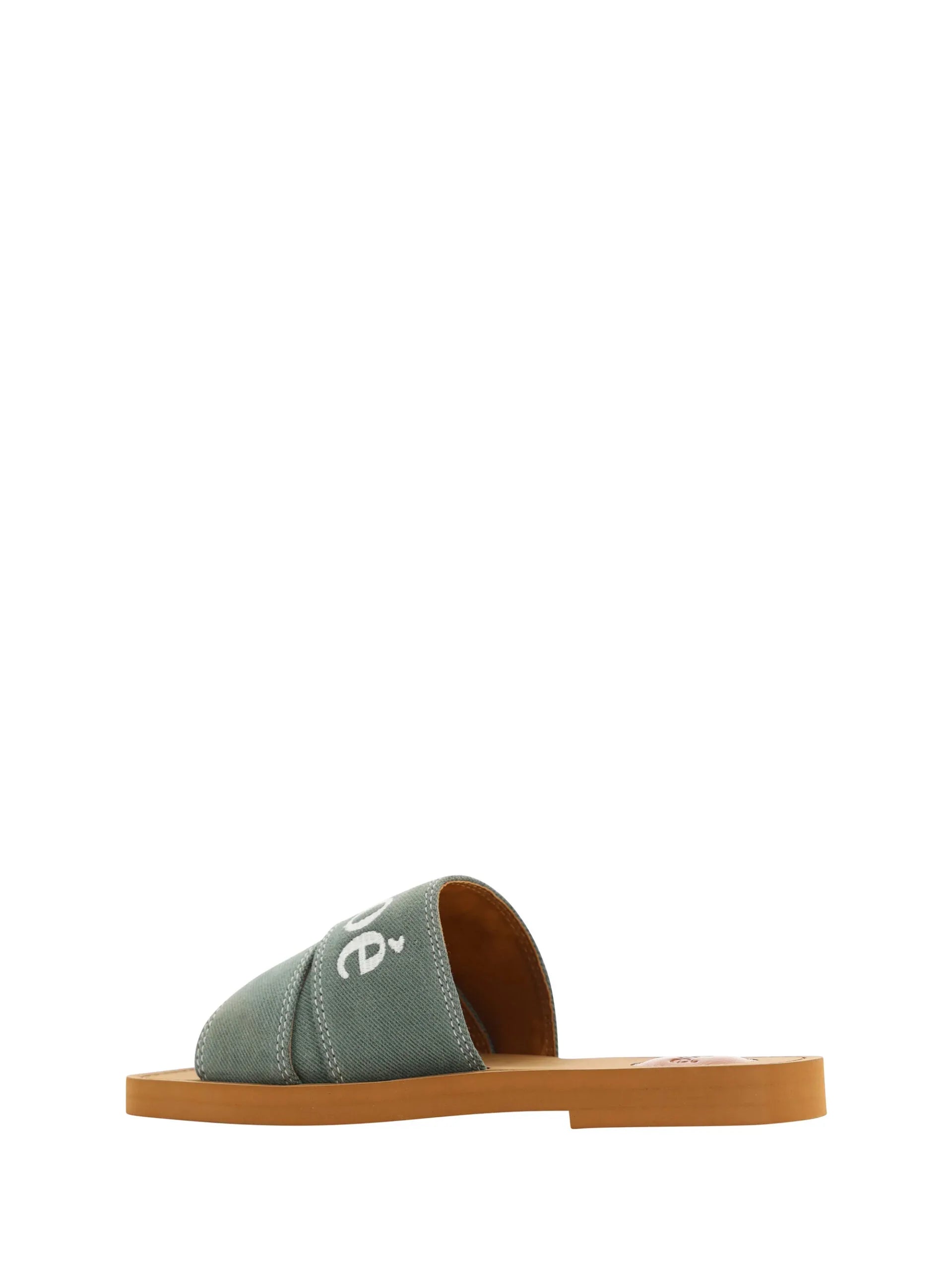 Chloé Forest Green Cotton Slides Woody Sandals - Zeiniez