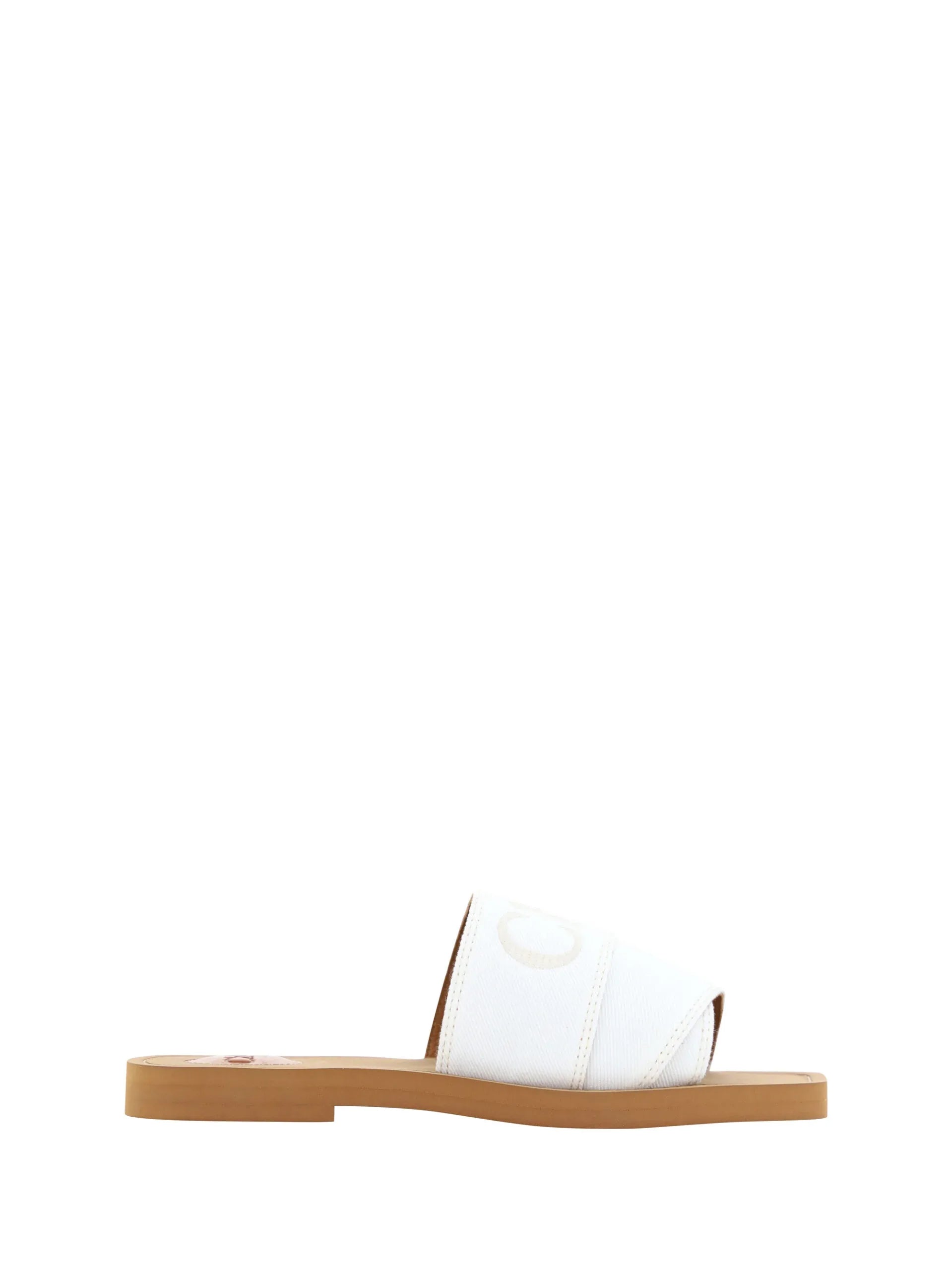 Chloé White Cotton Slides Woody Sandals - Zeiniez