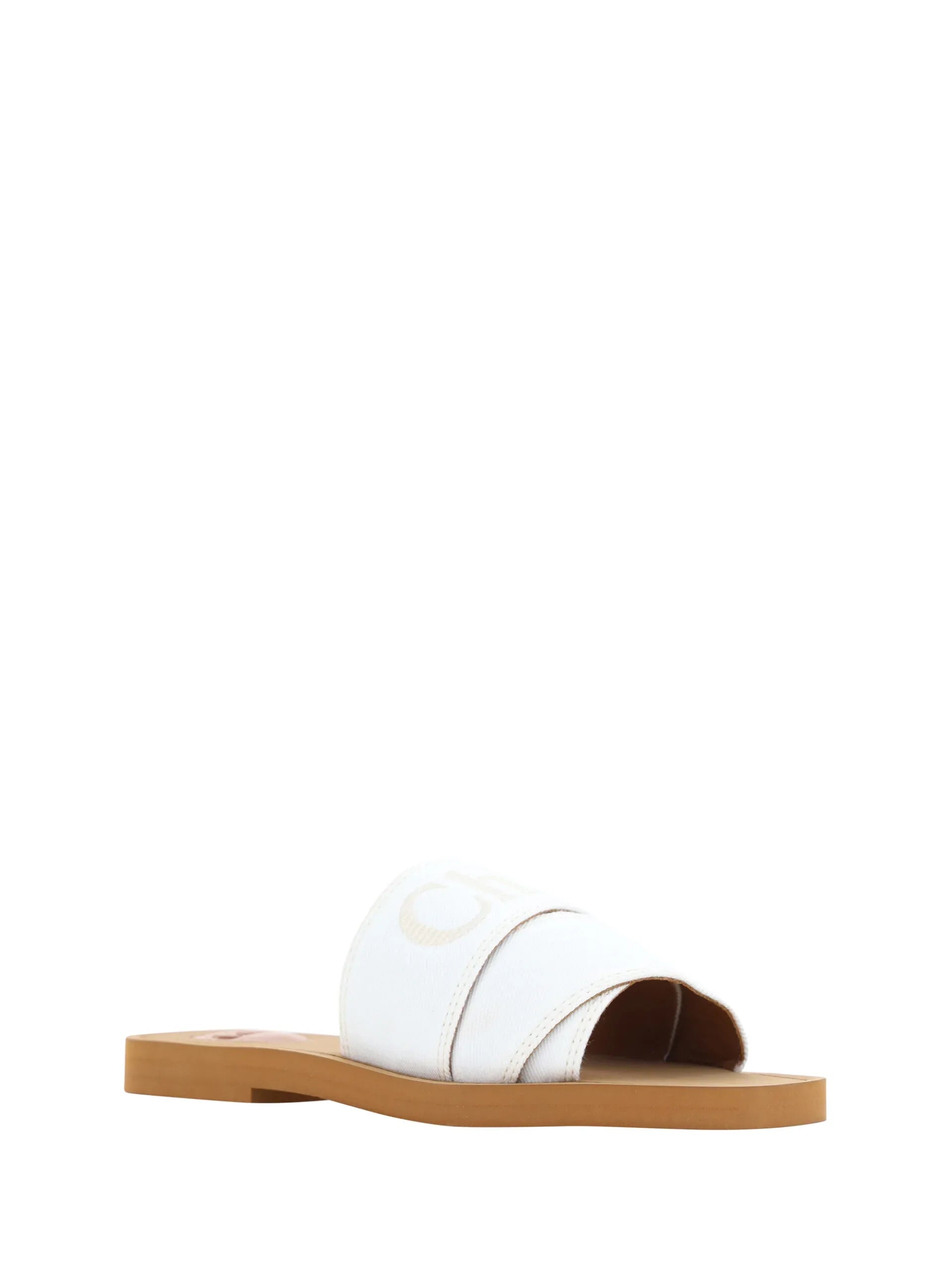 Chloé White Cotton Slides Woody Sandals - Zeiniez