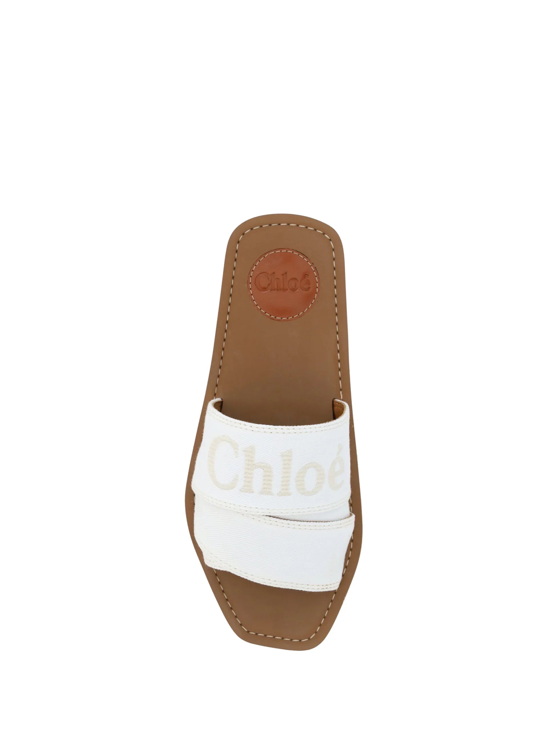 Chloé White Cotton Slides Woody Sandals - Zeiniez