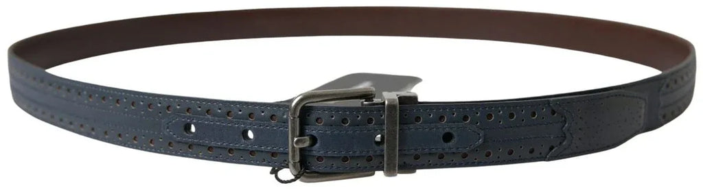 Dolce & Gabbana Blue Leather Perforated Metal Buckle Belt - Zeiniez
