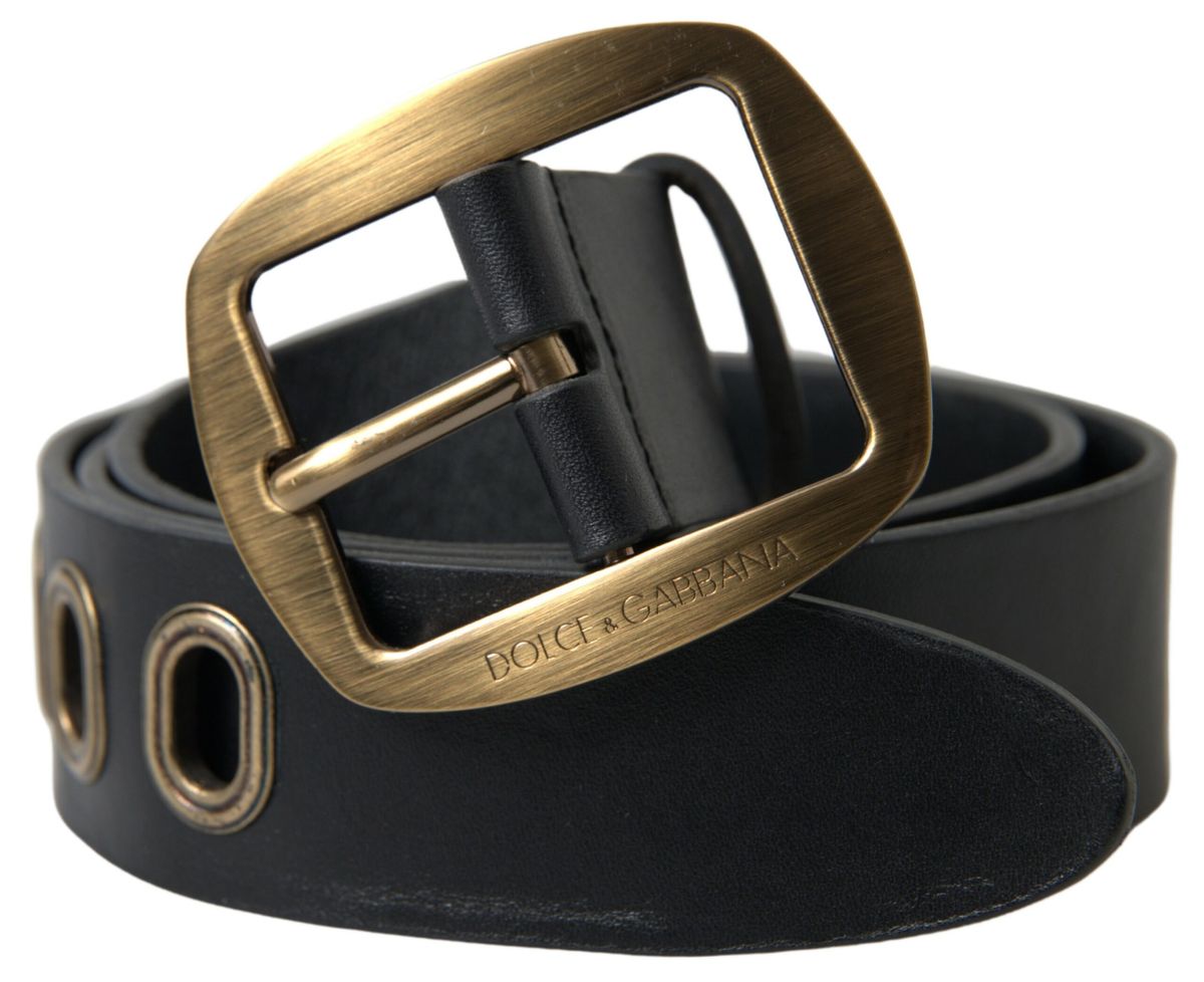 Dolce & Gabbana Black Leather Gold Metal Buckle Men Belt - Zeiniez