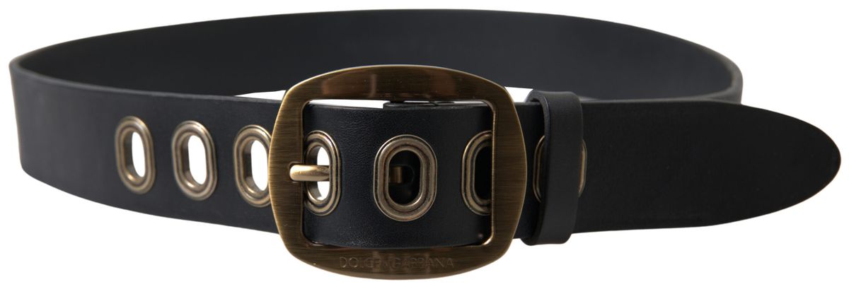 Dolce & Gabbana Black Leather Gold Metal Buckle Men Belt - Zeiniez
