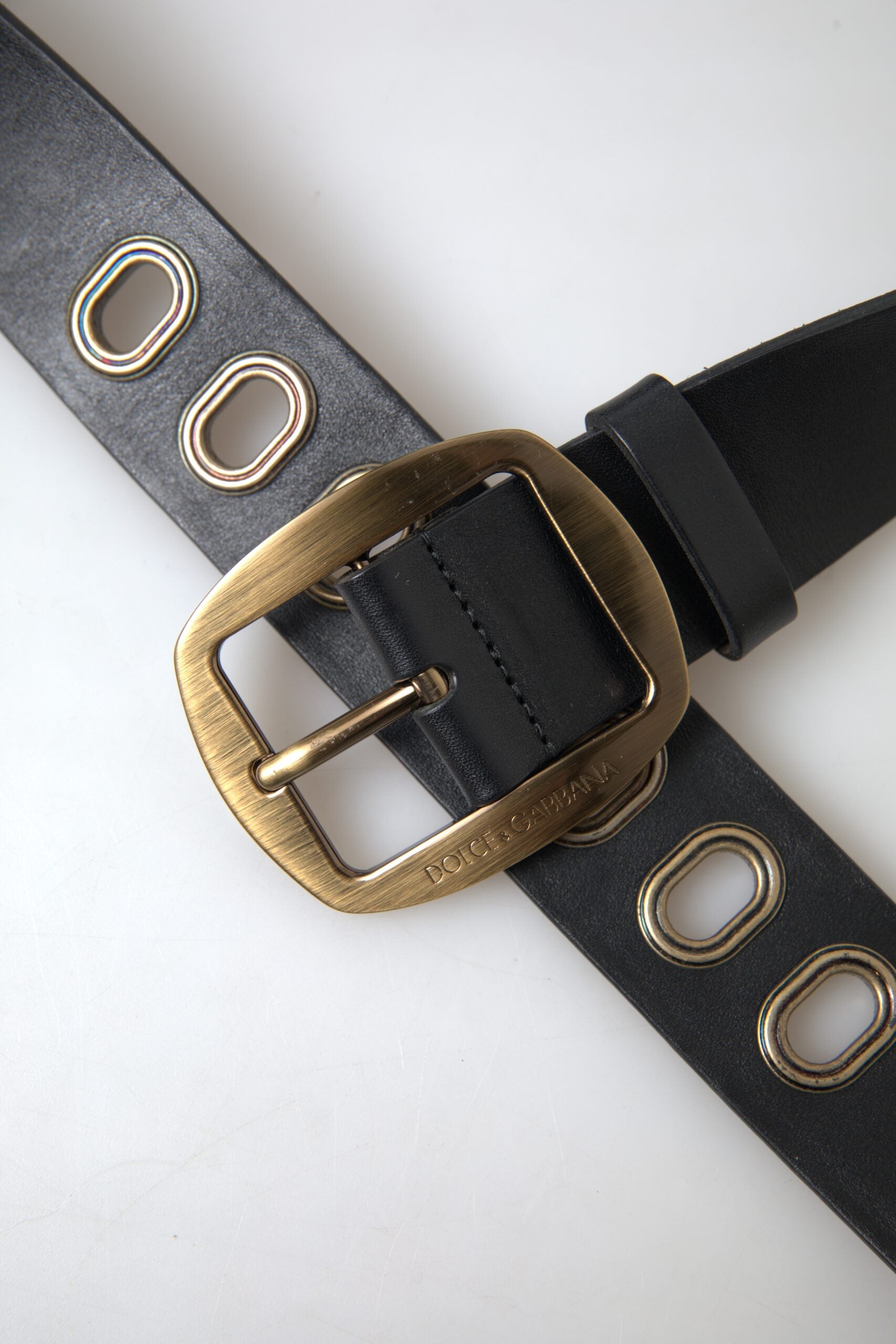 Dolce & Gabbana Black Leather Gold Metal Buckle Men Belt - Zeiniez