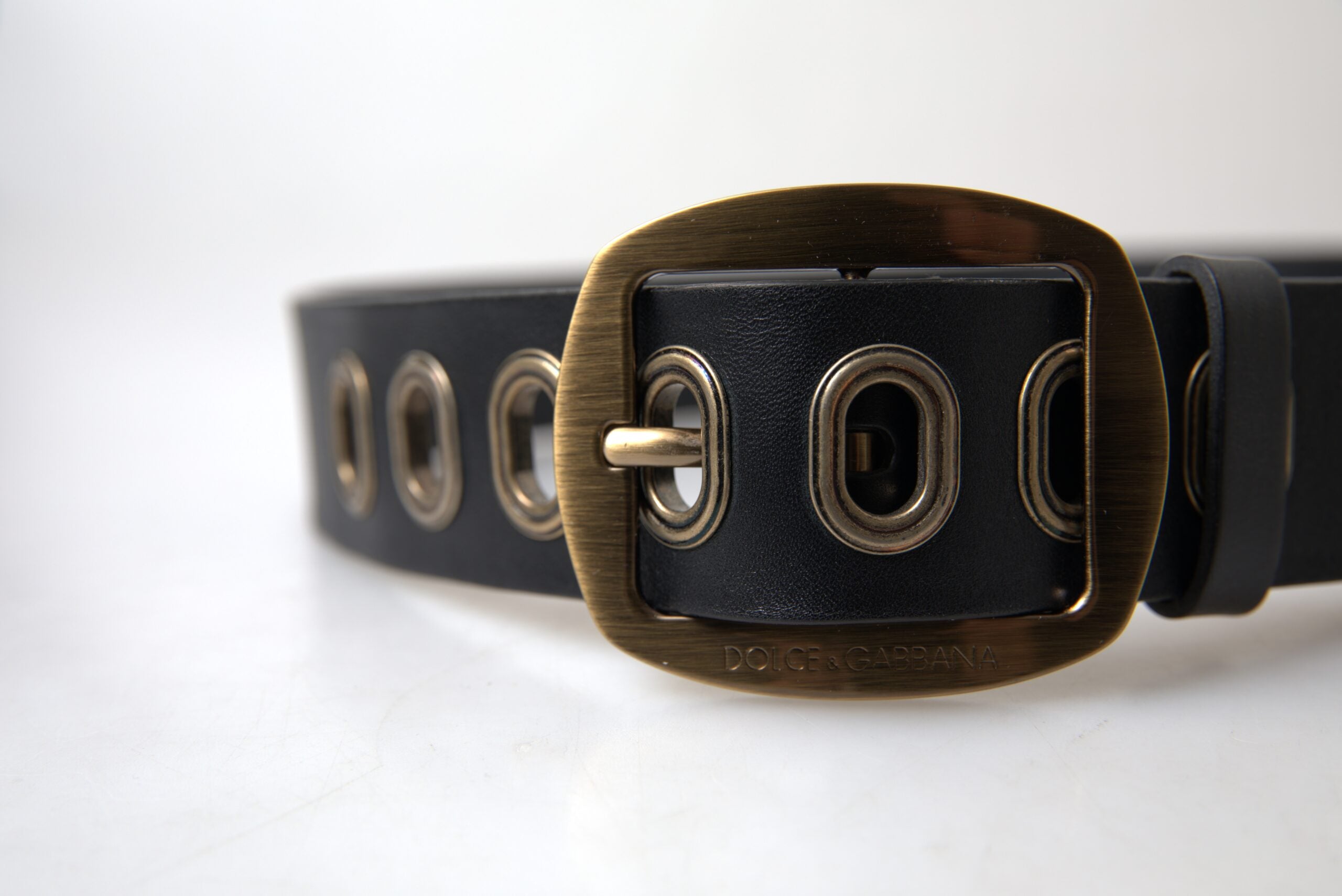 Dolce & Gabbana Black Leather Gold Metal Buckle Men Belt - Zeiniez