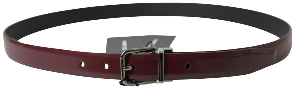 Dolce & Gabbana Bordeaux Leather Silver Metal Buckle Belt - Zeiniez