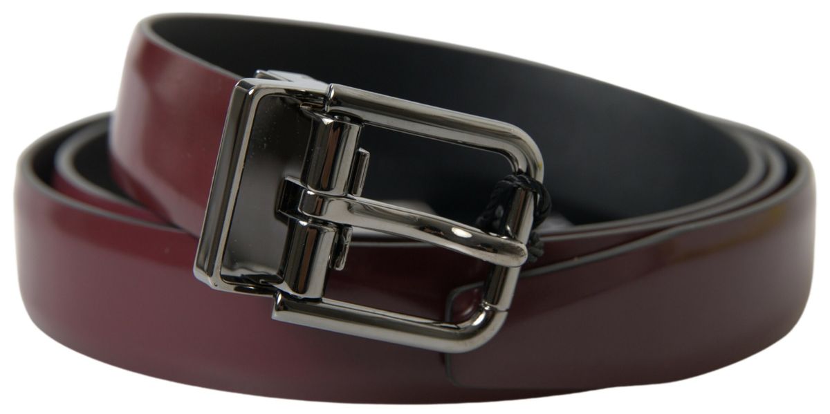 Dolce & Gabbana Bordeaux Leather Silver Metal Buckle Belt - Zeiniez