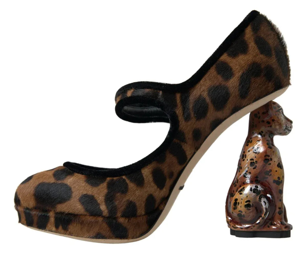 Dolce & Gabbana Black Brown Calf Leopard Heel Mary Jane Pump Shoes - Zeiniez