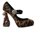 Dolce & Gabbana Black Brown Calf Leopard Heel Mary Jane Pump Shoes - Zeiniez