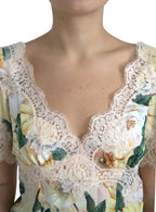 Dolce & Gabbana Multicolor Floral Lace V Neck Blouse - Zeiniez