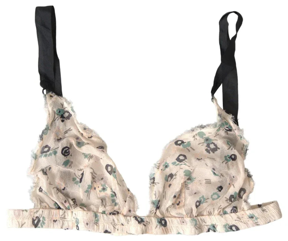 Costume National Beige Floral Underwear Bikini Bra - Zeiniez