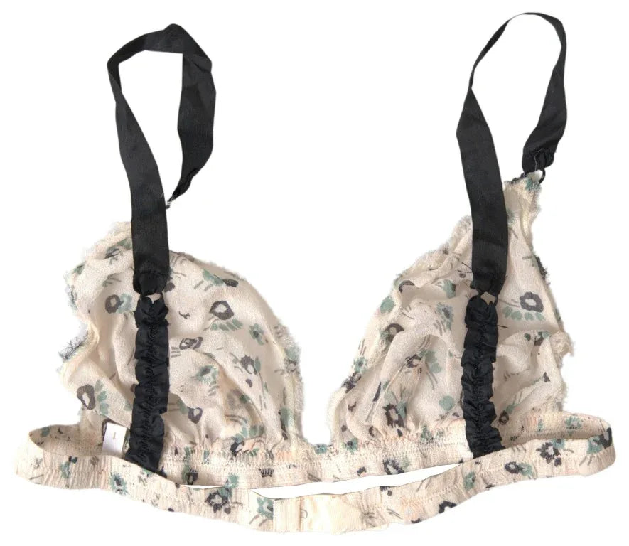 Costume National Beige Floral Underwear Bikini Bra - Zeiniez
