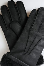 Dolce & Gabbana Black Leather Fur Short Hands Mitten Men Gloves - Zeiniez