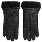 Dolce & Gabbana Black Leather Fur Short Hands Mitten Men Gloves - Zeiniez