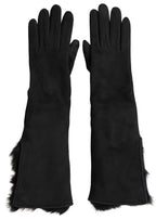 Dolce & Gabbana Black Leather Fur Elbow Length Gloves - Zeiniez