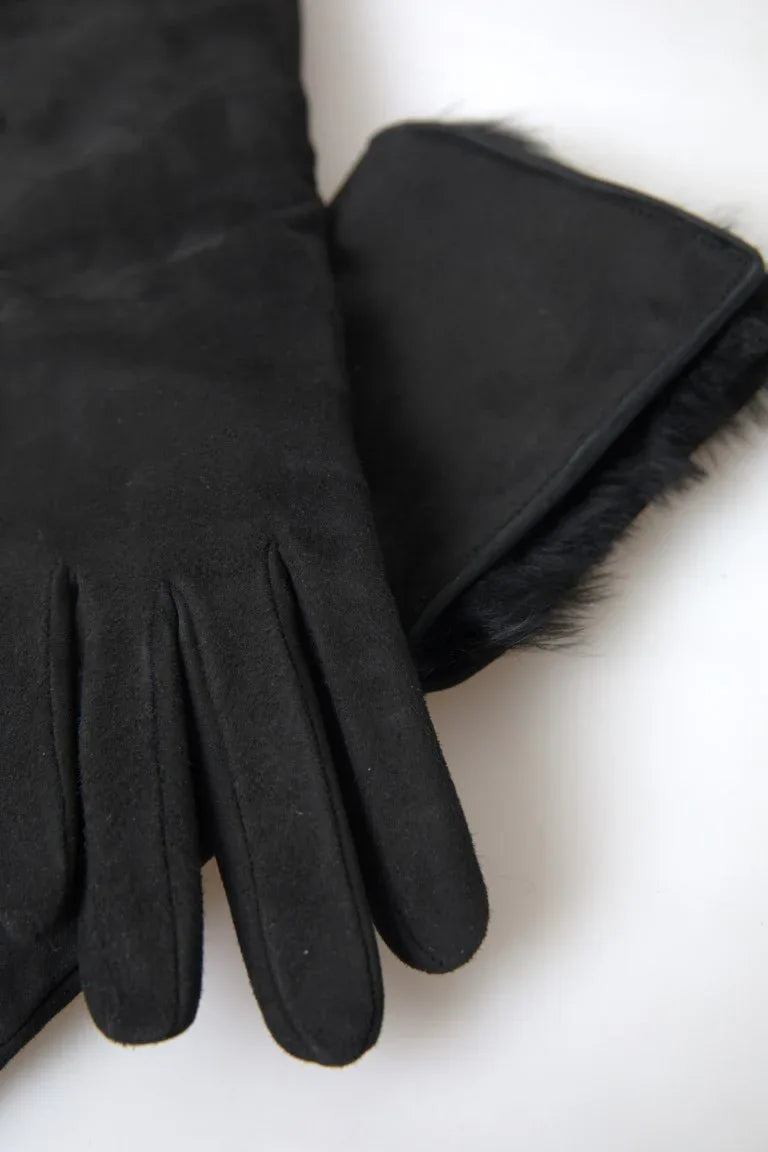 Dolce & Gabbana Black Leather Fur Elbow Length Gloves - Zeiniez