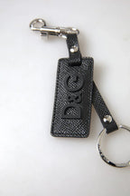 Dolce & Gabbana Black DG Logo Leather Silver Metal Keychain - Zeiniez