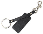 Dolce & Gabbana Black DG Logo Leather Silver Metal Keychain - Zeiniez