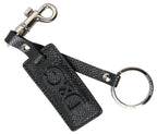 Dolce & Gabbana Black DG Logo Leather Silver Metal Keychain - Zeiniez