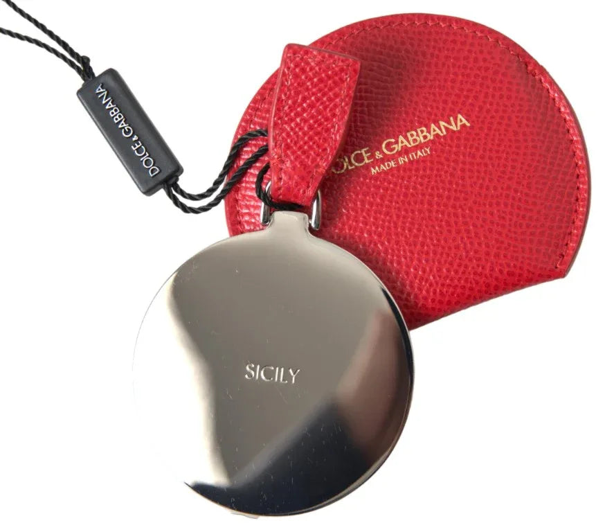 Dolce & Gabbana Red Calfskin Leather Hand Mirror Holder - Zeiniez
