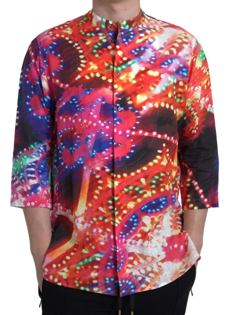 Dolce & Gabbana Multicolor Luminarie Print Linen Shirt - Zeiniez
