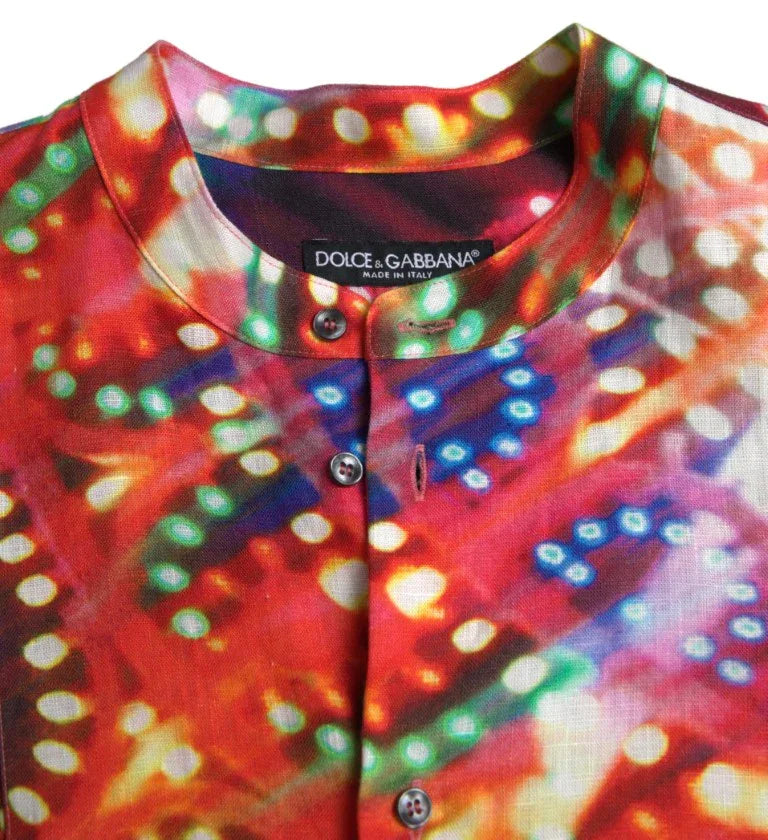 Dolce & Gabbana Multicolor Luminarie Print Linen Shirt - Zeiniez