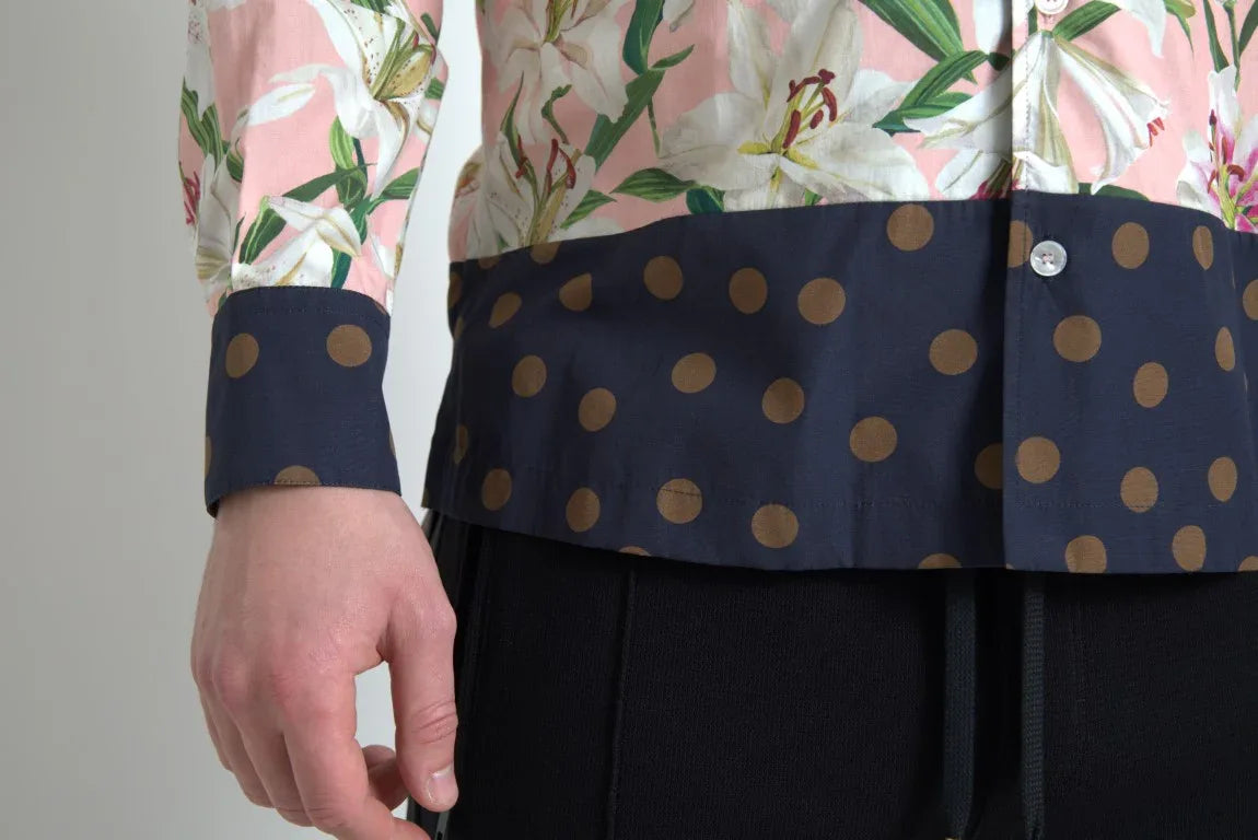 Dolce & Gabbana Cotton Polka Dot Lily Print Collared Shirt - Zeiniez