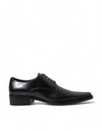 Dolce & Gabbana Black Leather Lace Up Formal Flats Shoes - Zeiniez