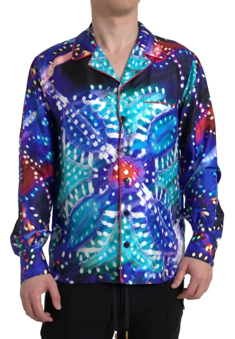 Dolce & Gabbana Multicolor Silk Psychedelic Print Men Pajama Shirt - Zeiniez